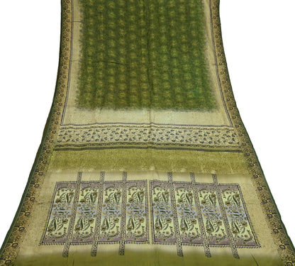 Indian Vintage Sari Green Pure Silk Printed Sarees 5yd Sewing Craft Fabric Dress Making  Soft Floral Wrap Upcycle Used Quilting Crafting