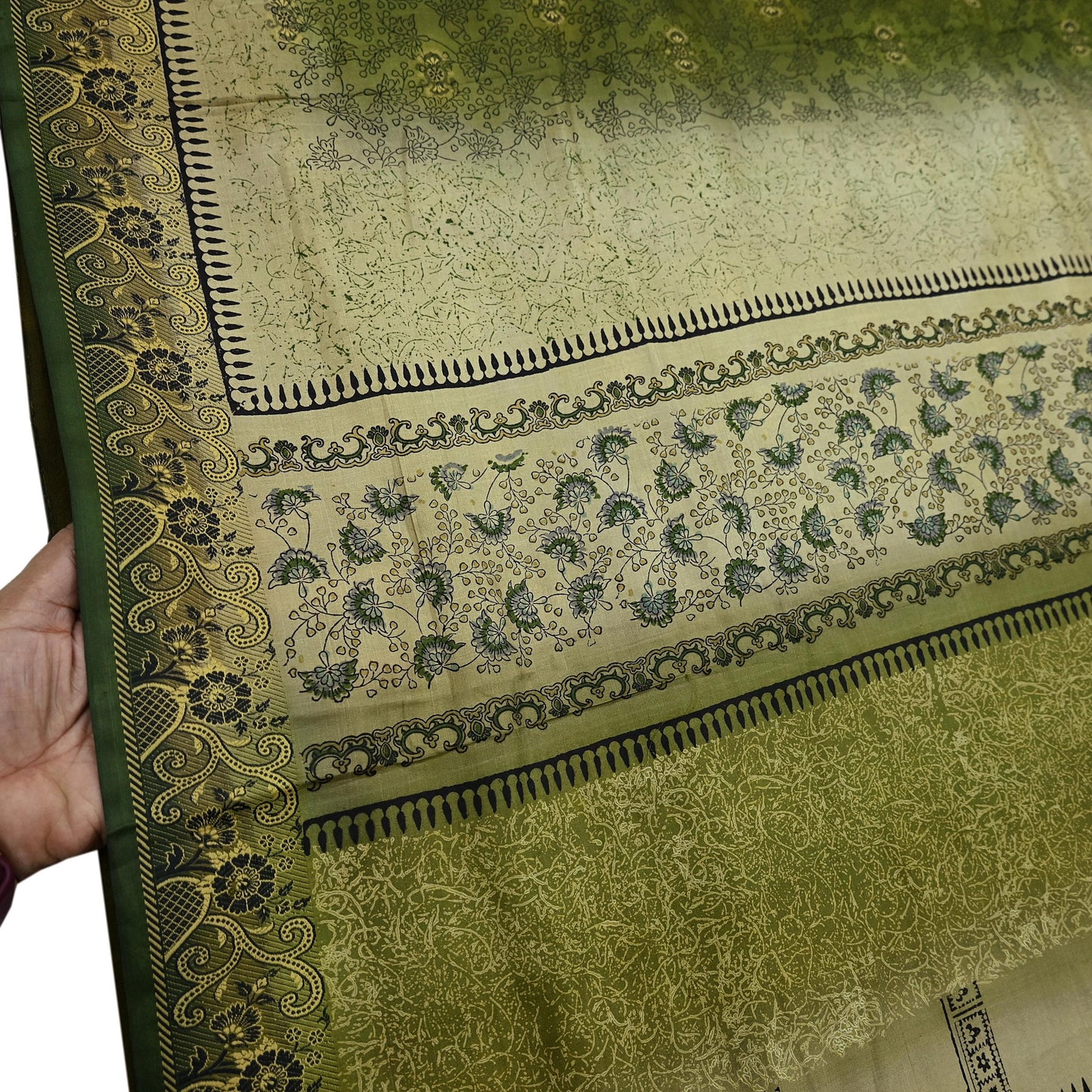 Indian Vintage Sari Green Pure Silk Printed Sarees 5yd Sewing Craft Fabric Dress Making  Soft Floral Wrap Upcycle Used Quilting Crafting