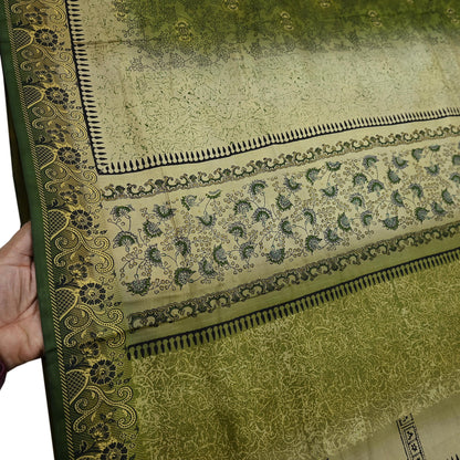 Indian Vintage Sari Green Pure Silk Printed Sarees 5yd Sewing Craft Fabric Dress Making  Soft Floral Wrap Upcycle Used Quilting Crafting