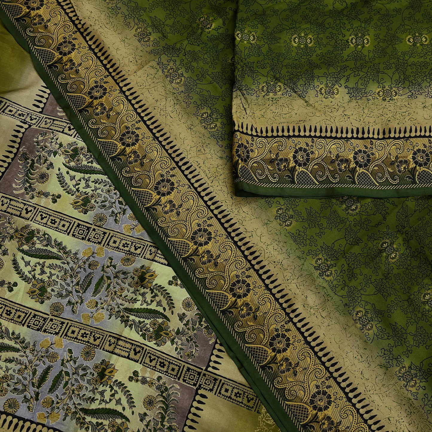 Indian Vintage Sari Green Pure Silk Printed Sarees 5yd Sewing Craft Fabric Dress Making  Soft Floral Wrap Upcycle Used Quilting Crafting