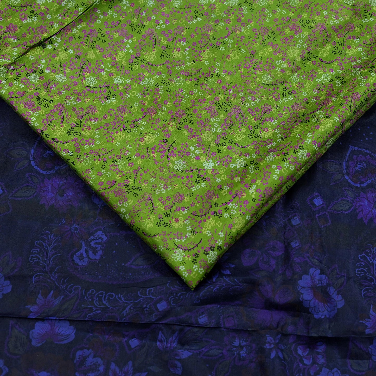 Indian Vintage Sari Green & Blue 100% Pure Silk Printed Sarees 5yd Sewing Craft Fabric Dress Making Soft Woven Zari Border Upcycle Quilting