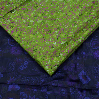 Indian Vintage Sari Green & Blue 100% Pure Silk Printed Sarees 5yd Sewing Craft Fabric Dress Making Soft Woven Zari Border Upcycle Quilting