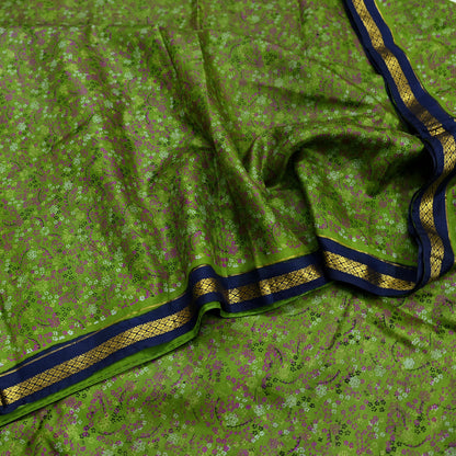 Indian Vintage Sari Green & Blue 100% Pure Silk Printed Sarees 5yd Sewing Craft Fabric Dress Making Soft Woven Zari Border Upcycle Quilting