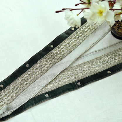 Indian Vintage Silver Sari Border Hand Embroidered 1yd Craft Trim Lace Sewing Tissue Ribbon Recycled Sari Border Zardozi/ Dabka Zari