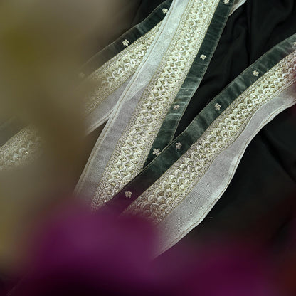 Indian Vintage Silver Sari Border Hand Embroidered 1yd Craft Trim Lace Sewing Tissue Ribbon Recycled Sari Border Zardozi/ Dabka Zari