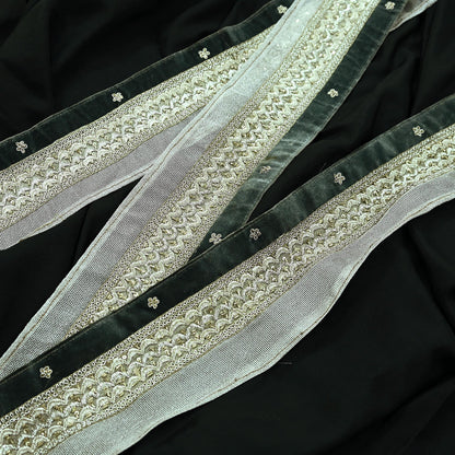 Indian Vintage Silver Sari Border Hand Embroidered 1yd Craft Trim Lace Sewing Tissue Ribbon Recycled Sari Border Zardozi/ Dabka Zari