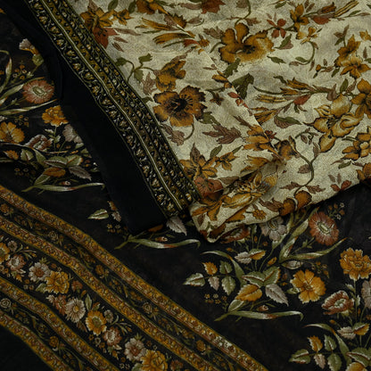 Indian Vintage Dupatta Black & Ivory Long Stole printed stole Pure Georgette Silk Scarves Veil Wrap Soft