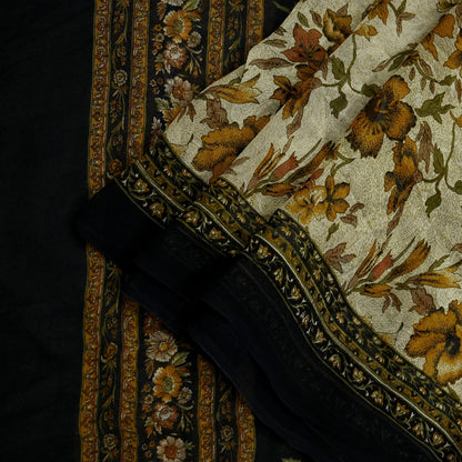 Indian Vintage Dupatta Black & Ivory Long Stole printed stole Pure Georgette Silk Scarves Veil Wrap Soft