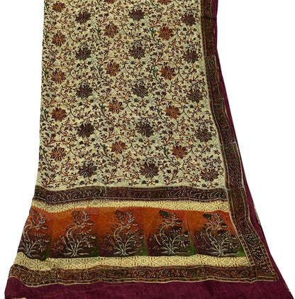 Indian Vintage Dupatta Beige & Maroon Long Stole printed stole Pure Georgette Silk Scarves Veil Wrap Soft