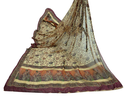 Indian Vintage Dupatta Beige & Maroon Long Stole printed stole Pure Georgette Silk Scarves Veil Wrap Soft