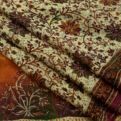 Indian Vintage Dupatta Beige & Maroon Long Stole printed stole Pure Georgette Silk Scarves Veil Wrap Soft