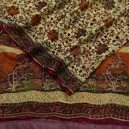 Indian Vintage Dupatta Beige & Maroon Long Stole printed stole Pure Georgette Silk Scarves Veil Wrap Soft