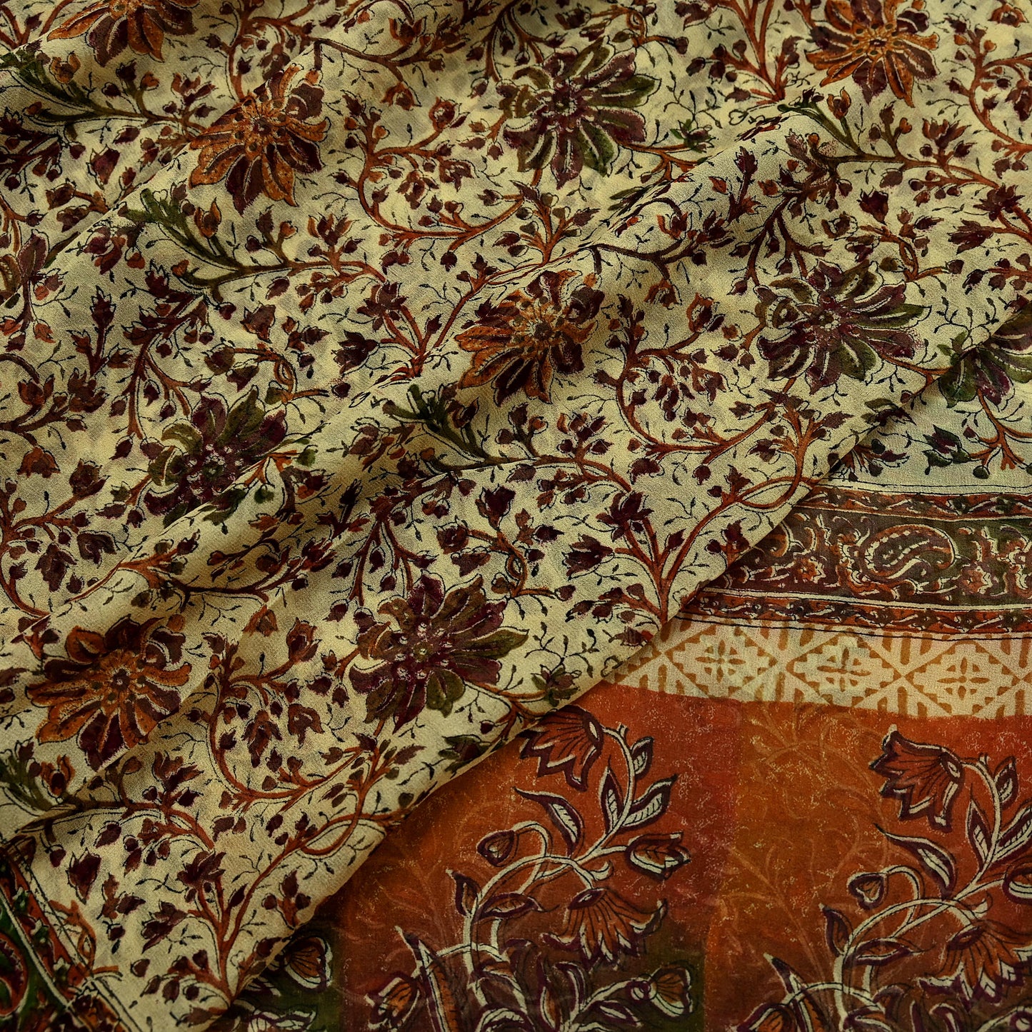 Indian Vintage Dupatta Beige & Maroon Long Stole printed stole Pure Georgette Silk Scarves Veil Wrap Soft