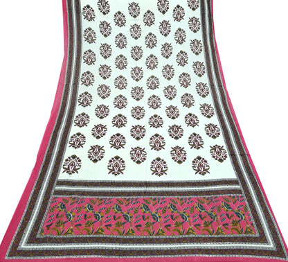 Indian Vintage Dupatta White & Pink Long Stole Block Print Pure Cotton Indian Scarves Scarf Veil Wrap Boho Soft Floral Design