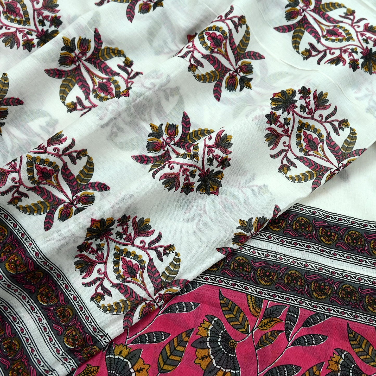 Indian Vintage Dupatta White & Pink Long Stole Block Print Pure Cotton Indian Scarves Scarf Veil Wrap Boho Soft Floral Design