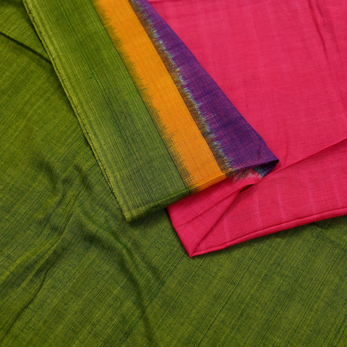 Indian Vintage Green & Pink Dupatta Long Stole Woven Pure Cotton Scarves Veil Scarf Soft Fringes Boho