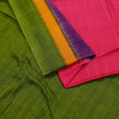 Indian Vintage Green & Pink Dupatta Long Stole Woven Pure Cotton Scarves Veil Scarf Soft Fringes Boho