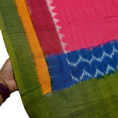 Indian Vintage Green & Pink Dupatta Long Stole Woven Pure Cotton Scarves Veil Scarf Soft Fringes Boho