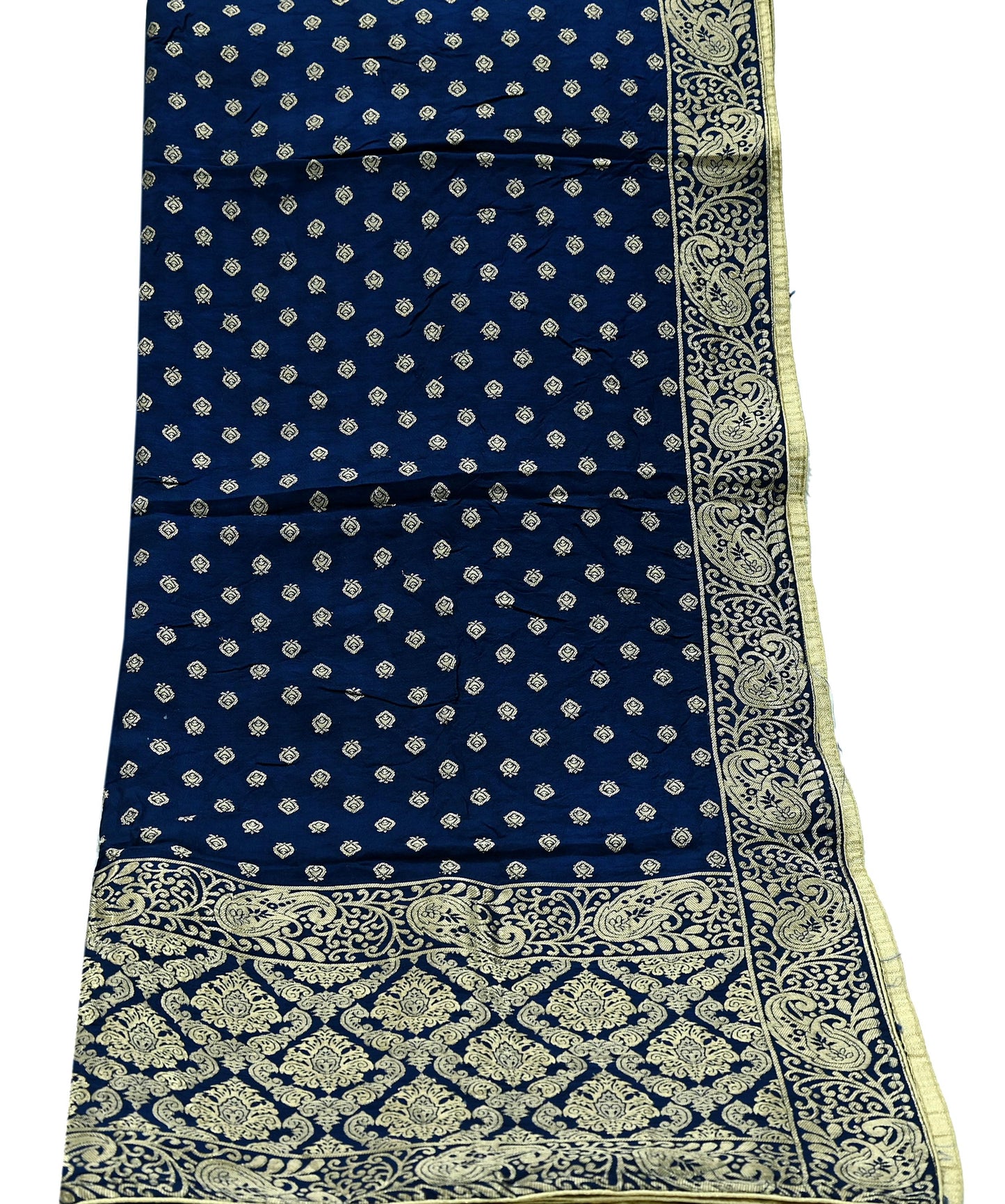 Indian Vintage Blue Dupatta Long Stole Artificial Silk Woven Brocade Scarves Veil Scarf Wrap Hippie Boho Soft Floral