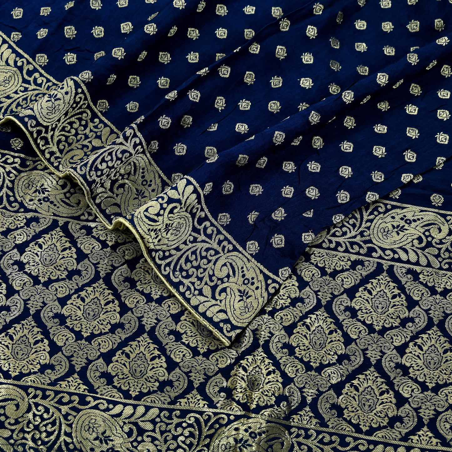 Indian Vintage Blue Dupatta Long Stole Artificial Silk Woven Brocade Scarves Veil Scarf Wrap Hippie Boho Soft Floral