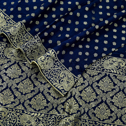 Indian Vintage Blue Dupatta Long Stole Artificial Silk Woven Brocade Scarves Veil Scarf Wrap Hippie Boho Soft Floral