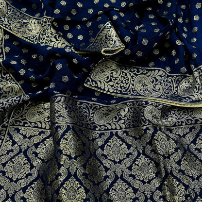Indian Vintage Blue Dupatta Long Stole Artificial Silk Woven Brocade Scarves Veil Scarf Wrap Hippie Boho Soft Floral