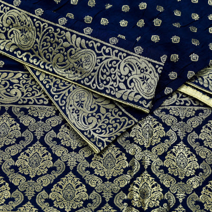 Indian Vintage Blue Dupatta Long Stole Artificial Silk Woven Brocade Scarves Veil Scarf Wrap Hippie Boho Soft Floral