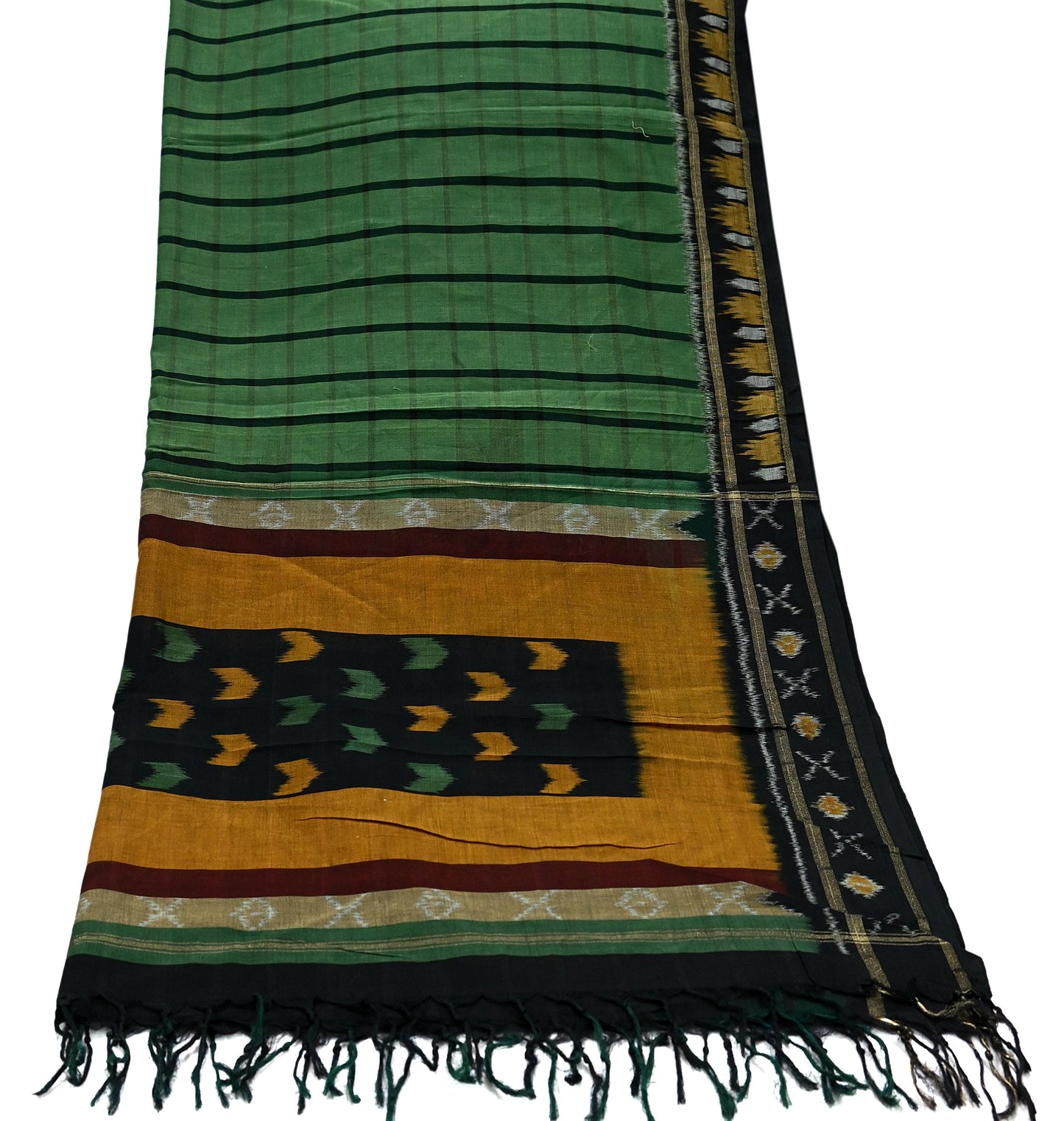 Indian Vintage Dupatta Green Long Stole Hand woven Sambalpuri Ikat Hijab Pure Cotton Indian Scarves Veil