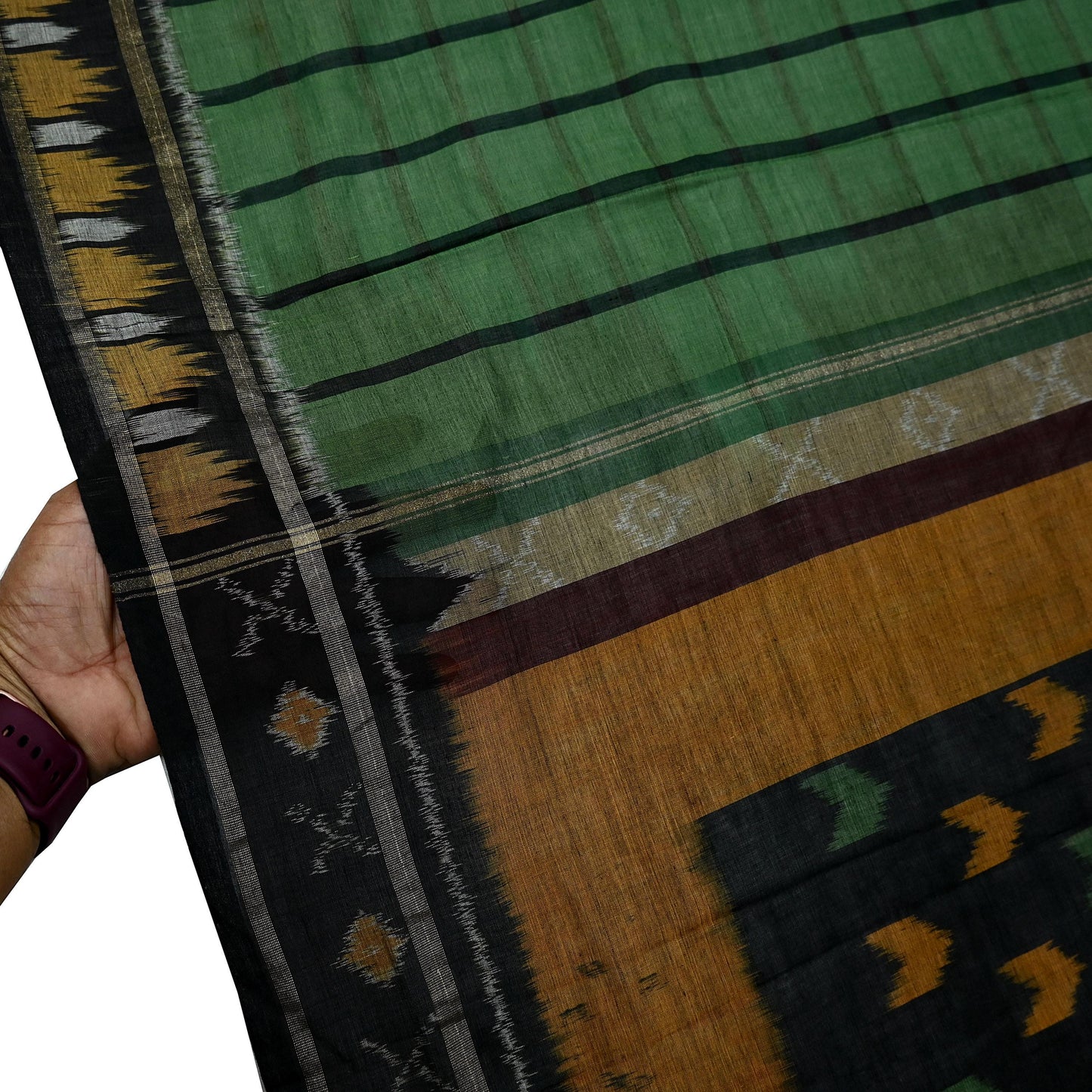 Indian Vintage Dupatta Green Long Stole Hand woven Sambalpuri Ikat Hijab Pure Cotton Indian Scarves Veil