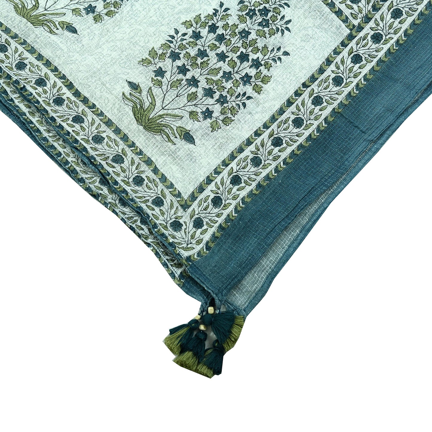Indian Vintage Dupatta White & Gray Long Stole Block Print Pure Cotton Scarves Scarf Veil Wrap Boho Soft Floral Design