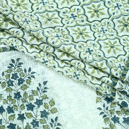 Indian Vintage Dupatta White & Gray Long Stole Block Print Pure Cotton Scarves Scarf Veil Wrap Boho Soft Floral Design