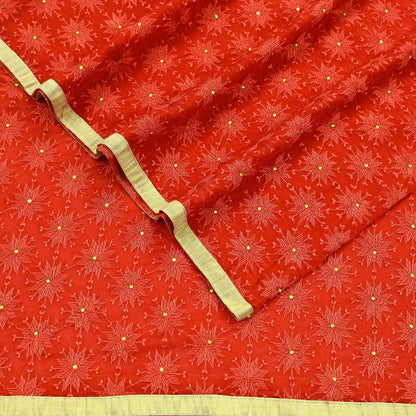 Indian Vintage Orange Dupatta Long Stole Chiffon Hand Embroidered Bagh Phulkari Stole Scarves Golden lace Mirror