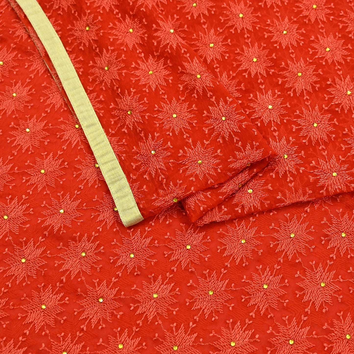 Indian Vintage Orange Dupatta Long Stole Chiffon Hand Embroidered Bagh Phulkari Stole Scarves Golden lace Mirror
