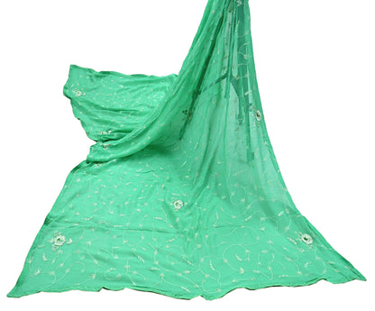 Indian Vintage Dupatta Green Pure Georgette silk Long Stole Hand Embroidered Scarves Stole Veil Wrap