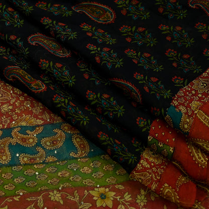Indian Vintage Dupatta Black Long Stole printed stole Pure Georgette Silk Scarves Veil Wrap Soft