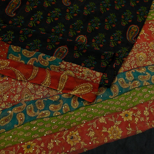 Indian Vintage Dupatta Black Long Stole printed stole Pure Georgette Silk Scarves Veil Wrap Soft