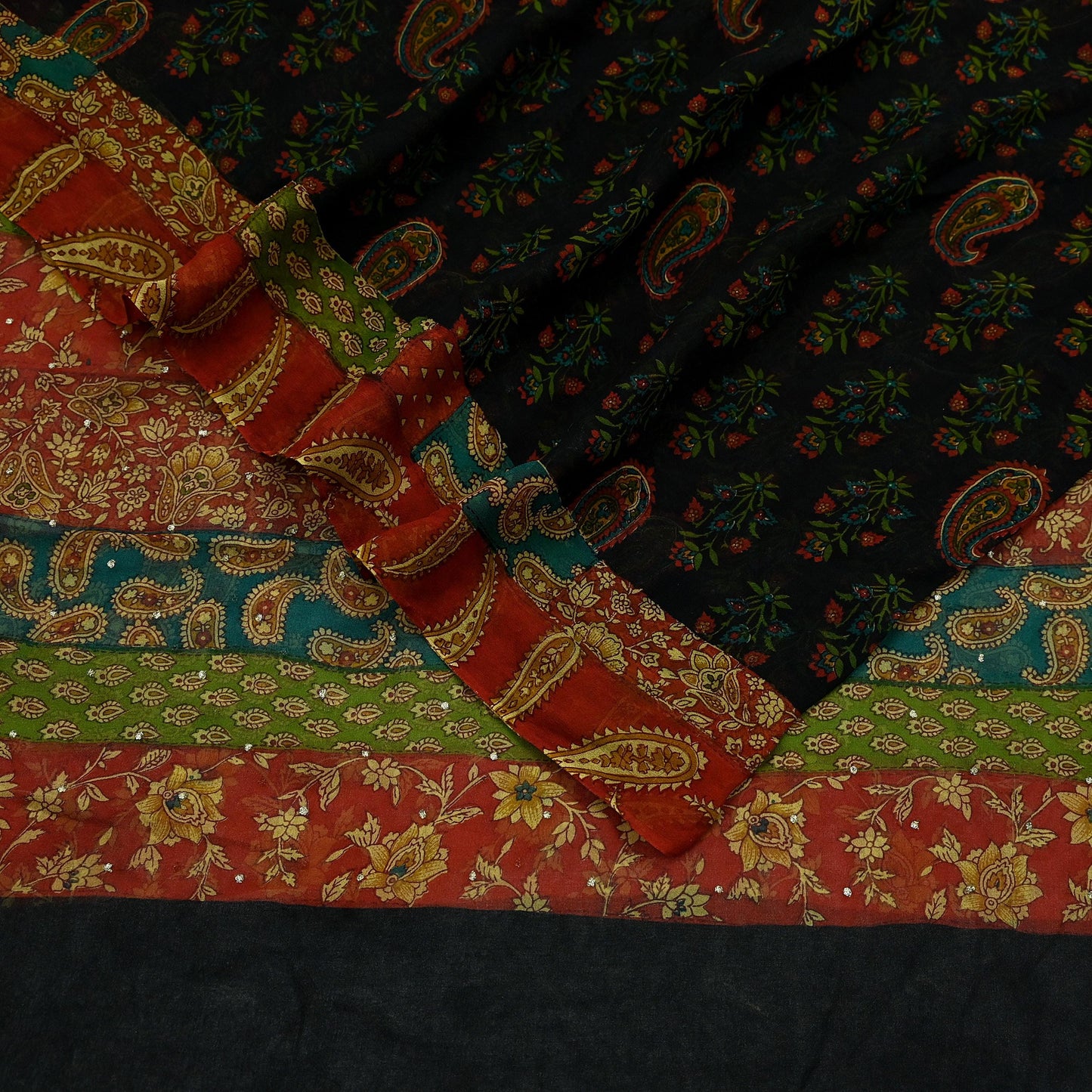 Indian Vintage Dupatta Black Long Stole printed stole Pure Georgette Silk Scarves Veil Wrap Soft