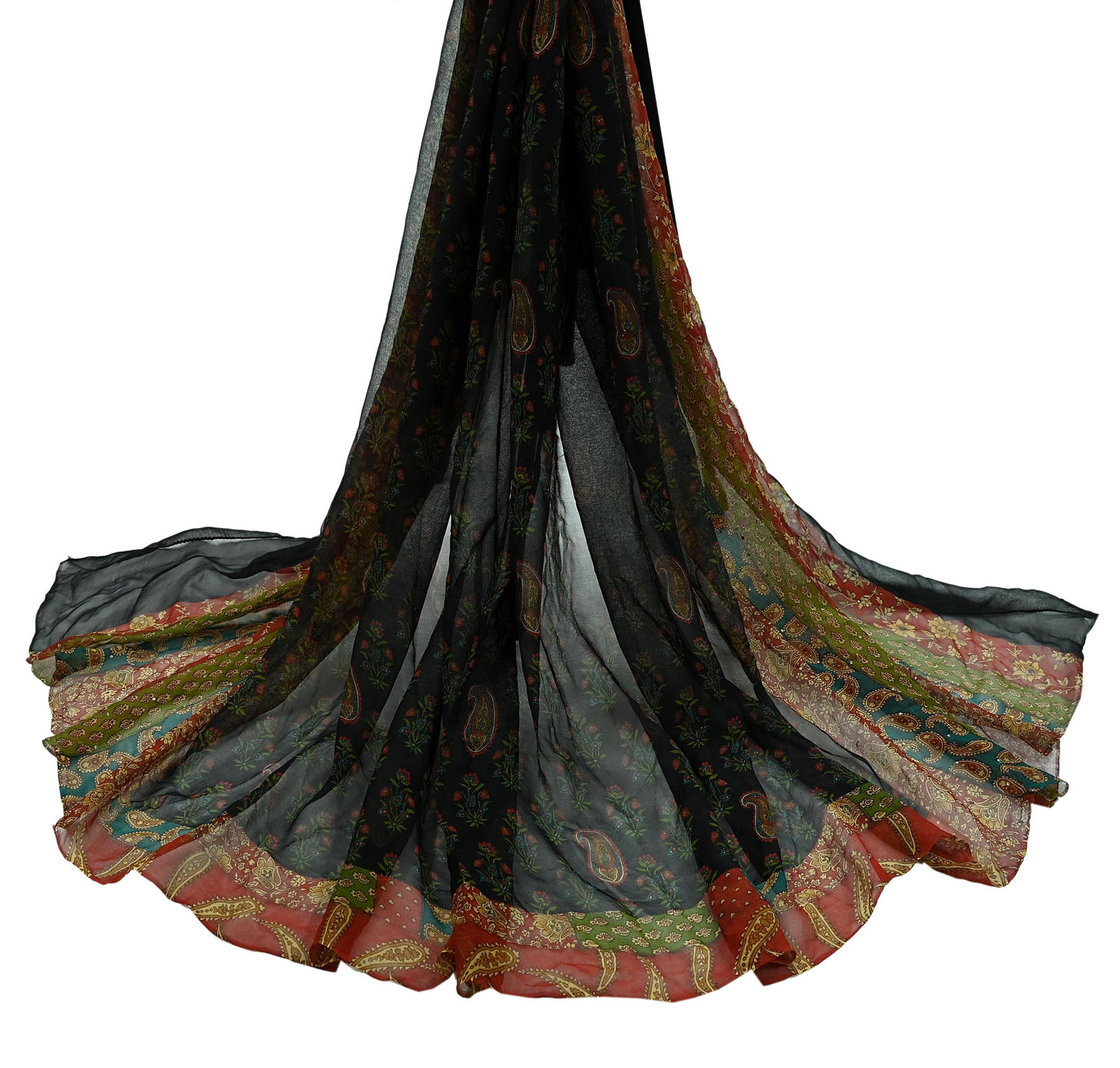 Indian Vintage Dupatta Black Long Stole printed stole Pure Georgette Silk Scarves Veil Wrap Soft