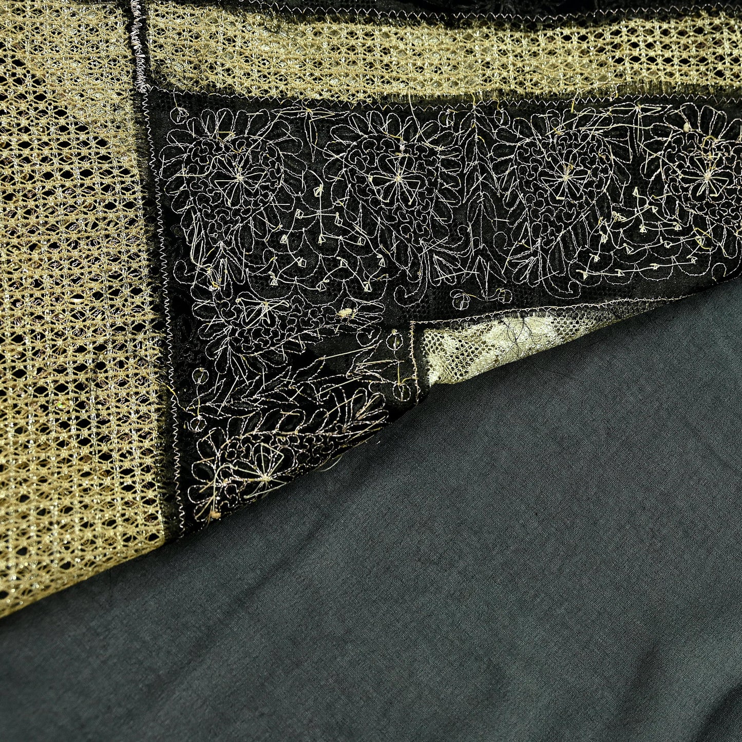 Indian Vintage Black Saree Georgette Hand Embroidered Sari Craft Fabric 5Yd Sewing Soft Ethnic Dress making Crafting Quilting Dabka