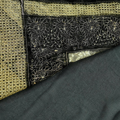 Indian Vintage Black Saree Georgette Hand Embroidered Sari Craft Fabric 5Yd Sewing Soft Ethnic Dress making Crafting Quilting Dabka