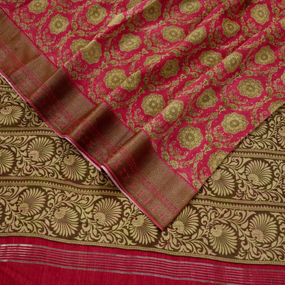 Indian Vintage Sari Pink Blend Silk Woven Printed Saree Craft Fabric 5yd Sewing Soft Dress Designing Crafting Quilting Zari Border