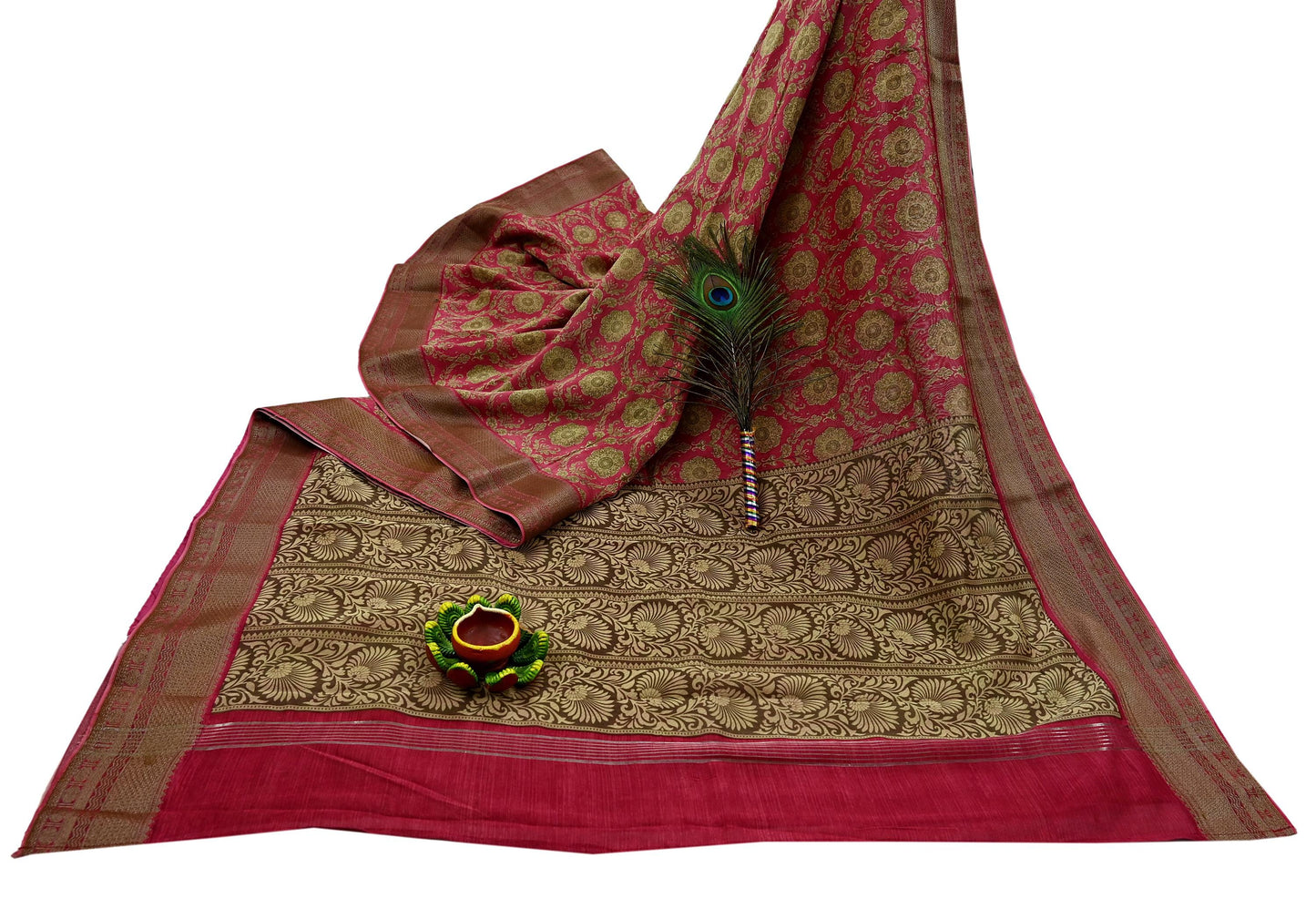 Indian Vintage Sari Pink Blend Silk Woven Printed Saree Craft Fabric 5yd Sewing Soft Dress Designing Crafting Quilting Zari Border