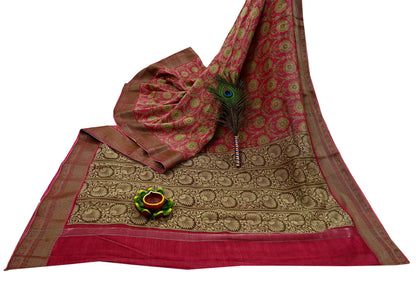 Indian Vintage Sari Pink Blend Silk Woven Printed Saree Craft Fabric 5yd Sewing Soft Dress Designing Crafting Quilting Zari Border