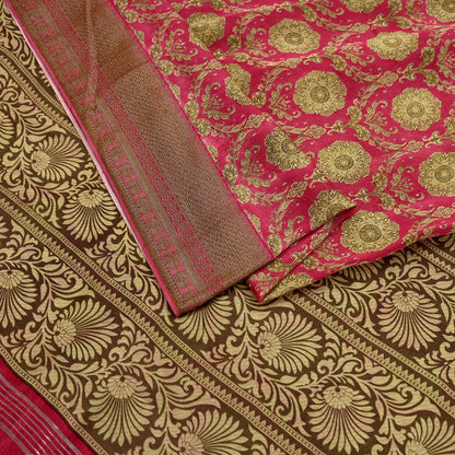 Indian Vintage Sari Pink Blend Silk Woven Printed Saree Craft Fabric 5yd Sewing Soft Dress Designing Crafting Quilting Zari Border