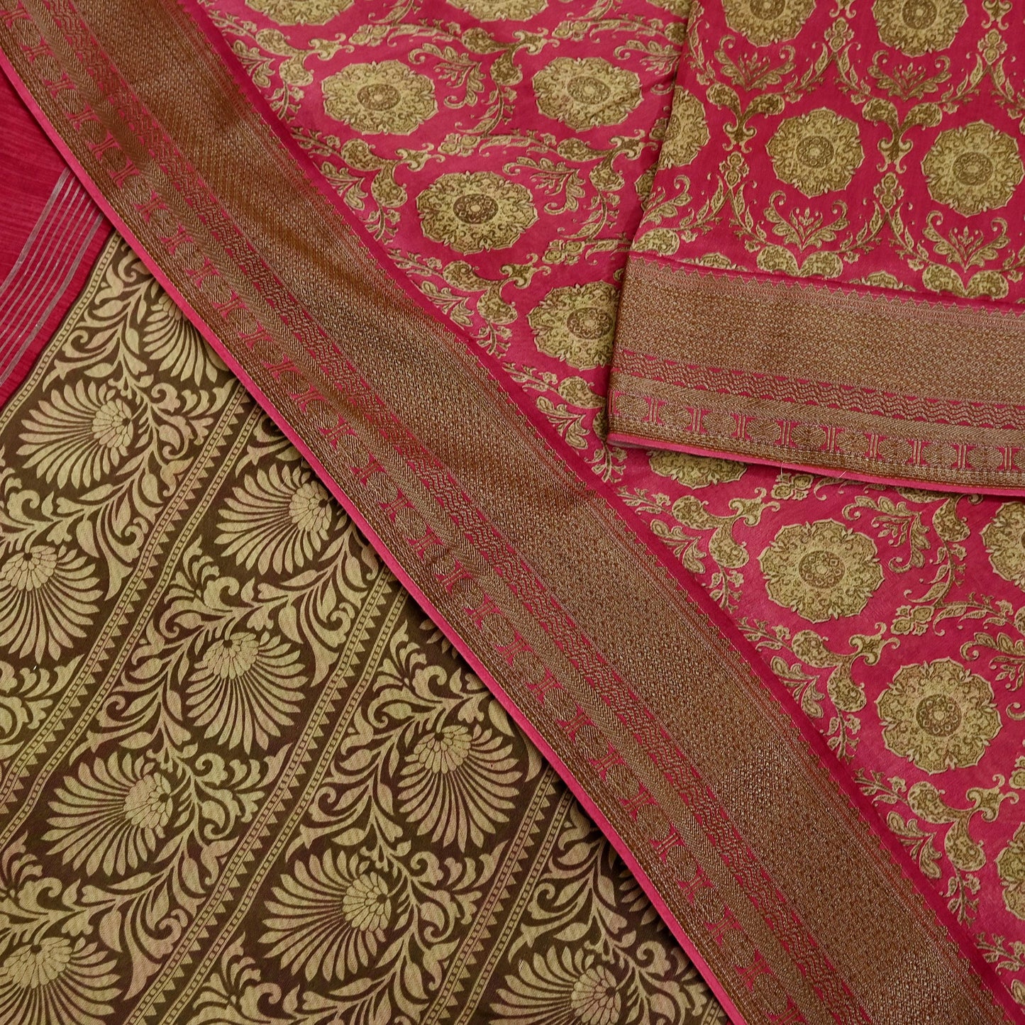 Indian Vintage Sari Pink Blend Silk Woven Printed Saree Craft Fabric 5yd Sewing Soft Dress Designing Crafting Quilting Zari Border
