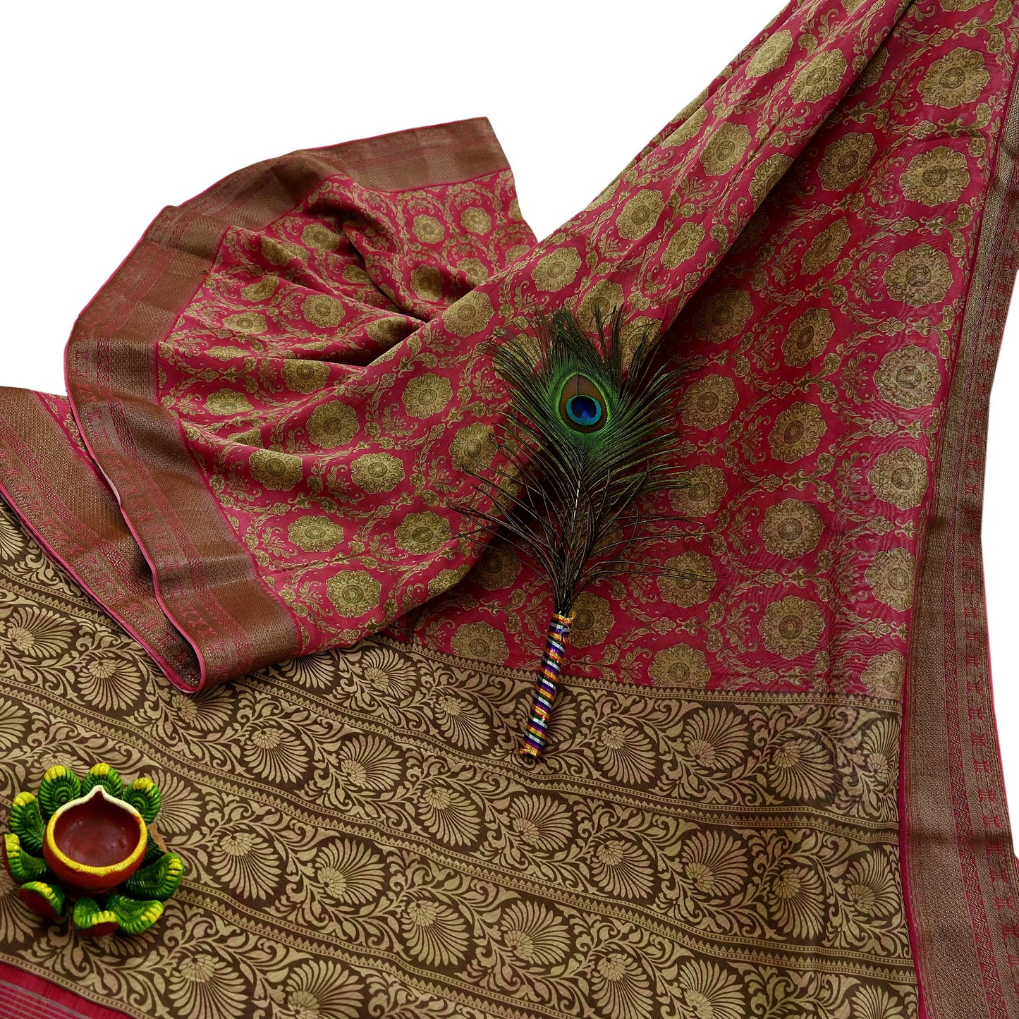 Indian Vintage Sari Pink Blend Silk Woven Printed Saree Craft Fabric 5yd Sewing Soft Dress Designing Crafting Quilting Zari Border