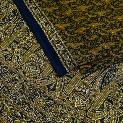 Indian Vintage Deep Blue Saree Georgette Hand Embroidered Sari Craft Fabric 5Yd Sewing Soft Ethnic Dress making Crafting Quilting Zari