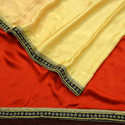 Indian Vintage Heavy Sari  Hand Embroidered Saree 100% Pure Satin Silk Craft Fabric 6yd Soft Wedding/Party Wear Dress making Dress Designing
