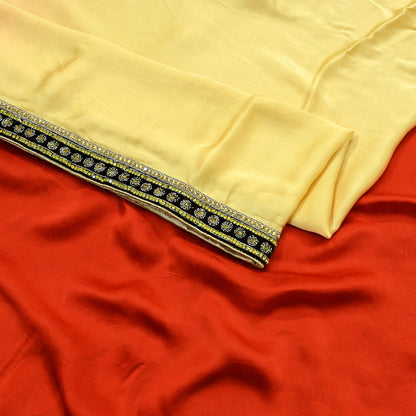 Indian Vintage Heavy Sari  Hand Embroidered Saree 100% Pure Satin Silk Craft Fabric 6yd Soft Wedding/Party Wear Dress making Dress Designing