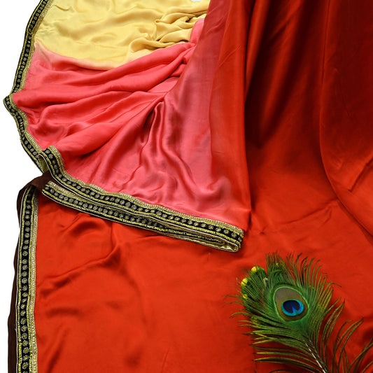Indian Vintage Heavy Sari  Hand Embroidered Saree 100% Pure Satin Silk Craft Fabric 6yd Soft Wedding/Party Wear Dress making Dress Designing